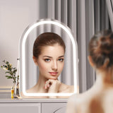 Hasipu Vanity Mirror with Lights, 14"× 18" Arched LED Makeup Mirror, Lighted Makeup Mirror with Lights, Smart Touch Control Dimmable 3 Modes Light 360°Rotation White