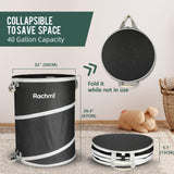 Rachmi 40 Gallon Collapsible Trash Can 2-Pack, Heavy Duty 600D Oxford Reusable Pop-Up Yard Waste Bag for Lawn & Garden Cleanup, Water-Resistant Outdoor Leaf Bin with Spring Frame, 22"x26.4", Black