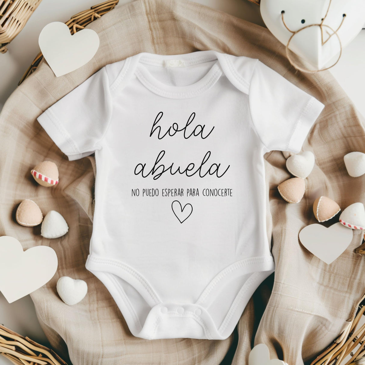 Hola Abuela Spanish Pregnancy Announcement Infant Bodysuit for Grandma - Abuelito Gift for New Baby Reveal! (White)