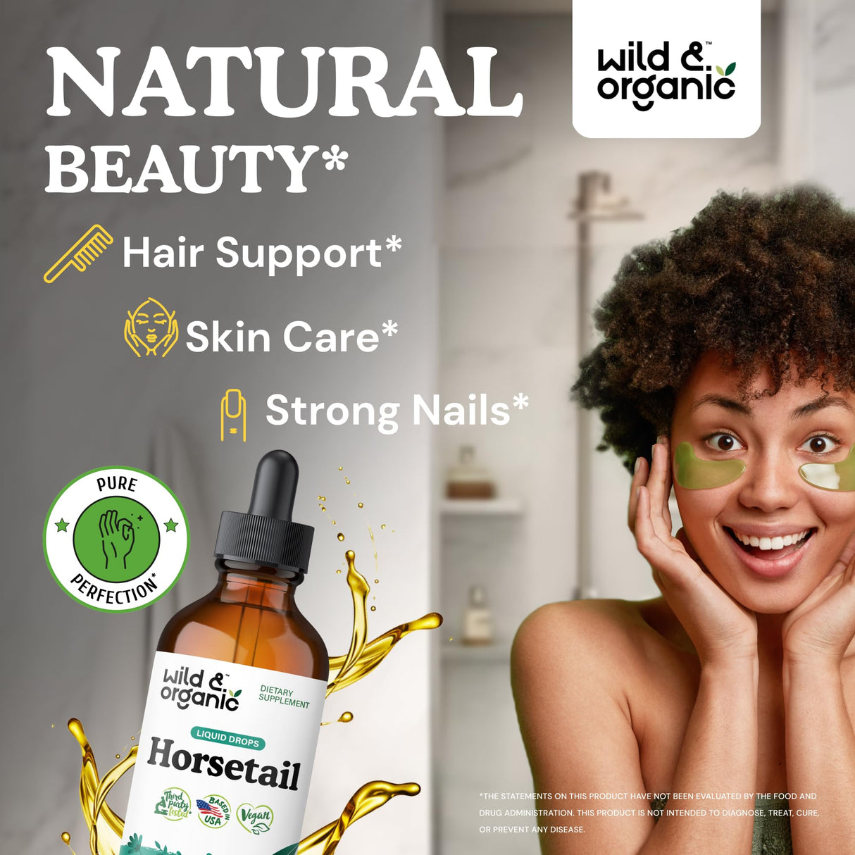 Wild & Organic Horsetail Herb Tincture - Hair Skin and Nails Support - Liquid Horsetail Supplement - Vegan, Sugar & Alcohol-Free Leaf Extract Drops - 4 fl oz
