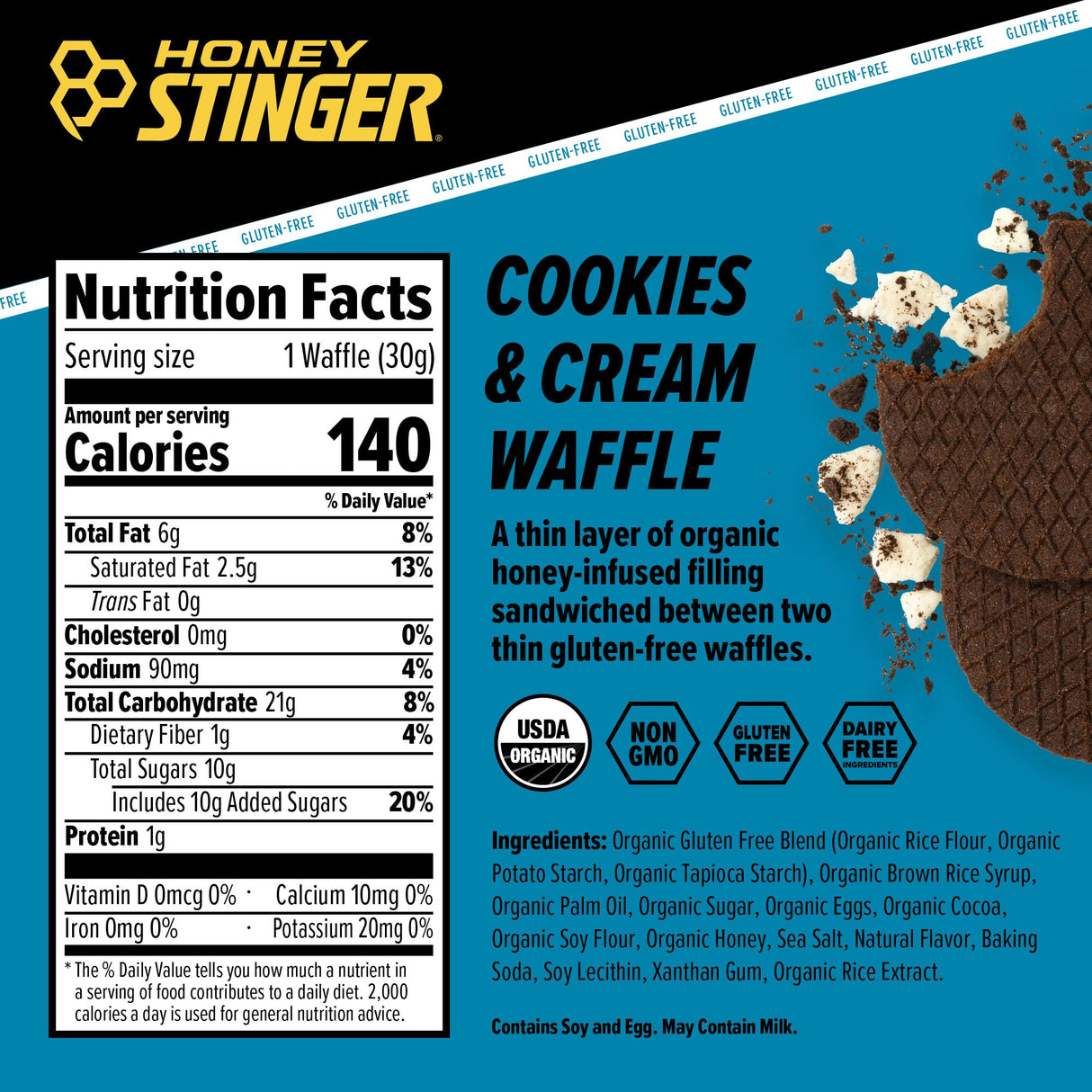 Honey Stinger Organic & Gluten Free Energy Waffle Variety Pack, 12 Salted Caramel and 6 Cookies & Cream Waffles, Nutritious Stroopwafel Snack for Exercise, Endurance and Performance