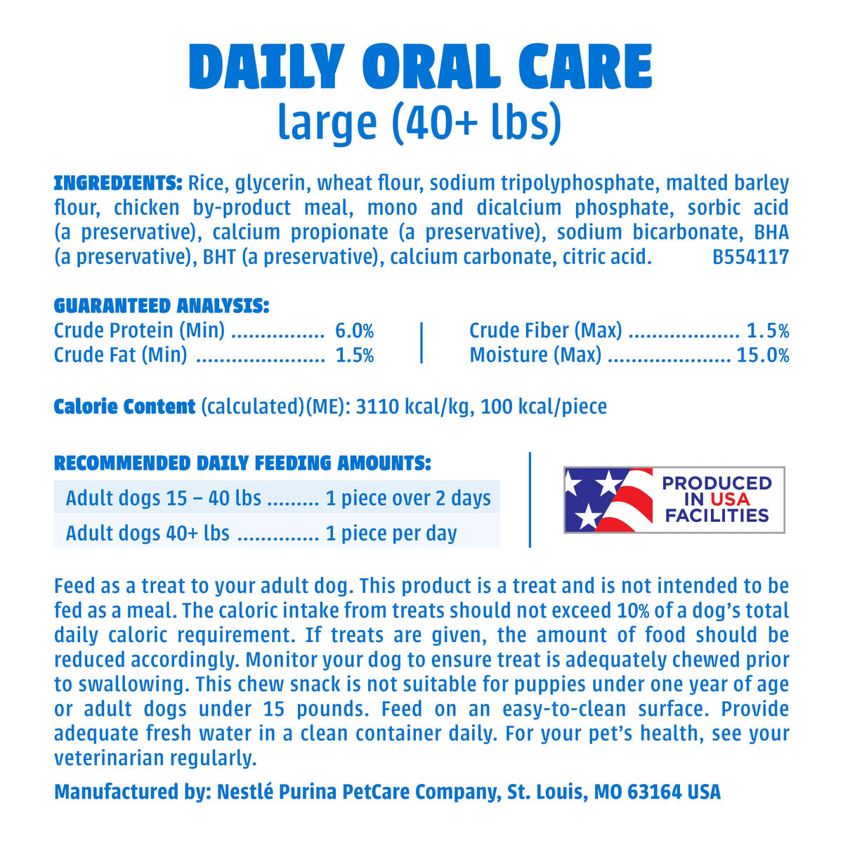 Dentalife Daily Oral Care Dog Treats for Large Dogs, Chicken, 30 ct.