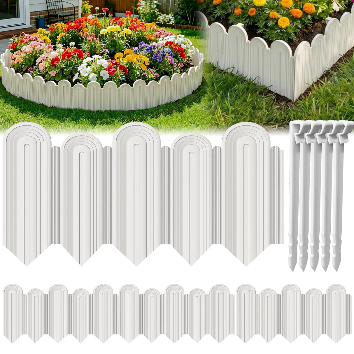 Ruppence 40Pcs 42ft White Garden Edging Border, Plastic Landscape Edging