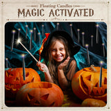 JOIONE Floating Candles with Wand, 12 Pack Flameless Candles Magic Hanging Taper Candles with Wand Remote, Battery Operated Candles for Halloween Christmas Birthday Party Decor Black