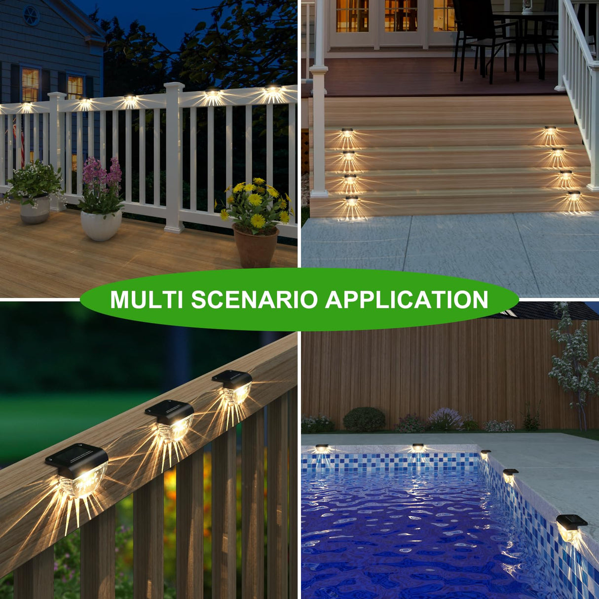 Melunar 16 Pack Solar Deck Lights Outdoor, Solar Step Lights Waterproof for Outside, Yard, Patio, Garden, Pool, Railing, Stairs, Fence (Warm White)
