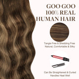 GOO GOO Tape in Hair Extensions Human Hair, 4/27/4 Balayage Chocolate Brown to Caramel Blonde, 20inch 50g 20pcs, Thick Ends Straight Seamless, Invisible