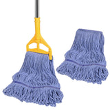 HiBaby Commercial Mop with Extra Head Replacement, 63Inch Handle Heavy Duty Industrial Mop Looped-End String Wet Mops for Floor Cleaning for Warehouse, Workshop, Garage, Office, Home (2 Mops Head)