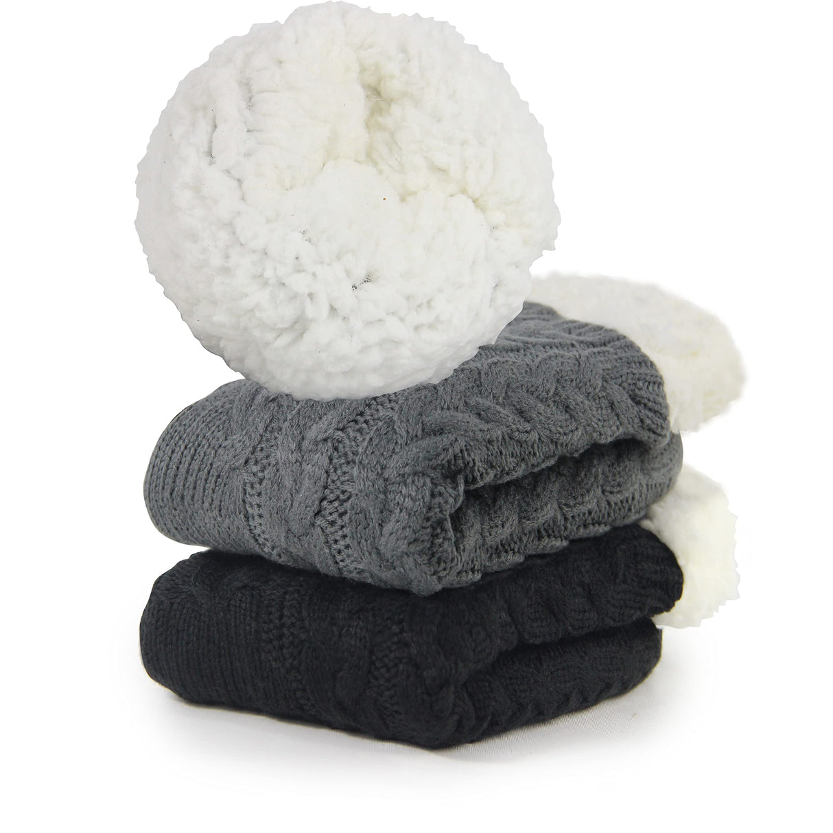 Sooneeya Winter Slipper Socks for Women Christmas Warm Cozy Soft Fuzzy Thick Socks Slipper Non Slip Non Skid with Grippers Black Grey -2 Pairs