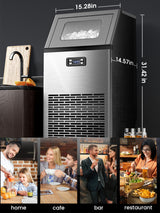 Commercial Ice Maker,2025 Upgraded-101lbs/24H Stainless Steel Ice Machine with 33lbs Storage Capacity, Auto Self-Cleaning, LED Digital Display, 45 Ice Cubes in 12 Mins,Home/Bar/Restaurant