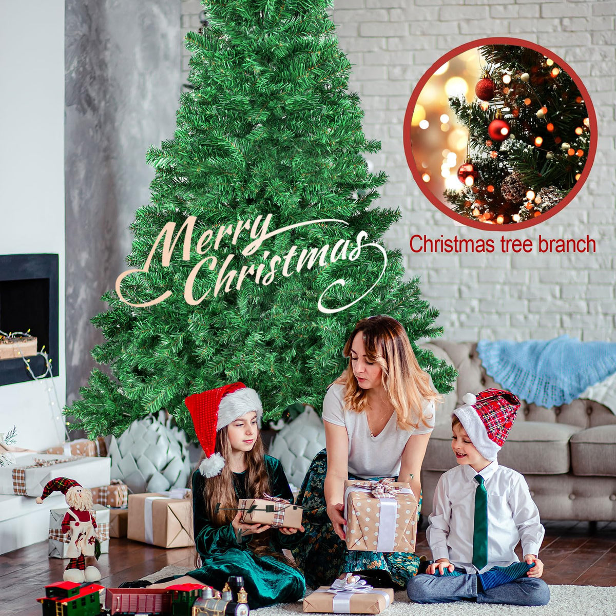 Artificial Christmas Tree, 1000 PVC Tips Full Hinged Spruce Tree with Foldable Metal Stand, Easy Assembly Xmas Tree for Home Office Holiday Party Decoration (Green, 7FT)