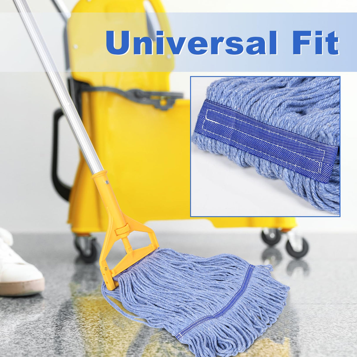 HiBaby 4 Pack Commercial Mop Head Replacement, Heavy Duty Mop Head Commercial Replacement for General and Floor Cleaning, Wet Industrial Blue Cotton Looped End String Head Refill (Blue)