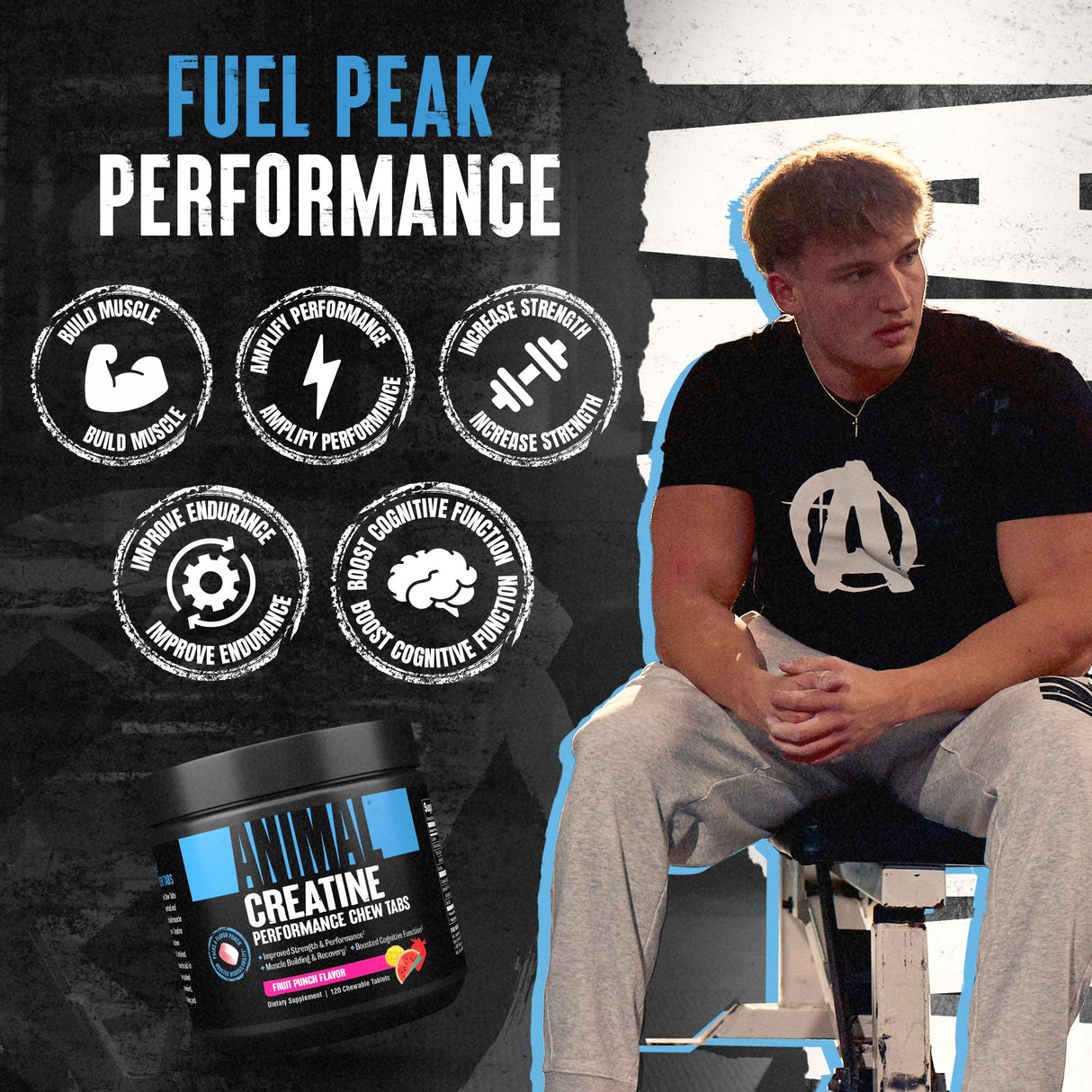 Animal Creatine Chews Tablets - Enhanced Creatine Monohydrate with AstraGin to Improve Absorption, Sea Salt for Added Pumps, Delicious and Convenient Chewable Tablets - Fruit Punch