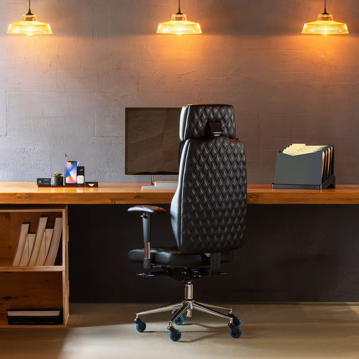 Stealtho Locking Caster Wheels Set of 5 - Heavy Duty Office Chair Casters with Brakes 2 - Replacement Industrial Wheels for Furniture, Cart - Rollerblade Style Navy