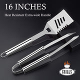 ROMANTICIST 26pcs Stainless Steel Grill Tool Set, Heavy Duty BBQ Grilling Accessories Gifts for Men Dad, Non-Slip Grill Utensils Kit with Apron, Thermometer, Mats in Aluminum Case for Christmas Silver