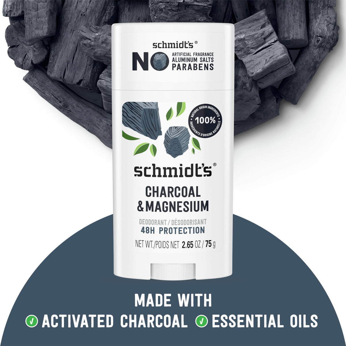 Schmidt's Deodorant Charcoal & Magnesium 2 Count 2.65 oz 48H
