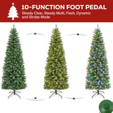 Hykolity 6ft Prelit Pencil Slim Christmas Tree with 200 Color Changing LED Lights, 544 Branch Tips, Metal Stand and Hinged Branches, 10 Color Modes