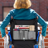 FINPAC Wheelchair Side Storage Bag w/Cup Holder, Wheelchair Armrest Accessories Pouch with Pen Slot and Reflective Strips for Power Walkers, Rollators, Seniors - Gray