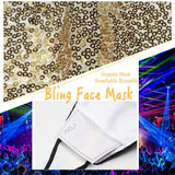 MLGDA Sparkly Sequins Mouth Masc Fashion Designer Glitter Cotton Face Cover With Adjustable Ear Loops Reusable Masquerade Party Nightclub Rave Festival Sequins Face Covering (Gold)