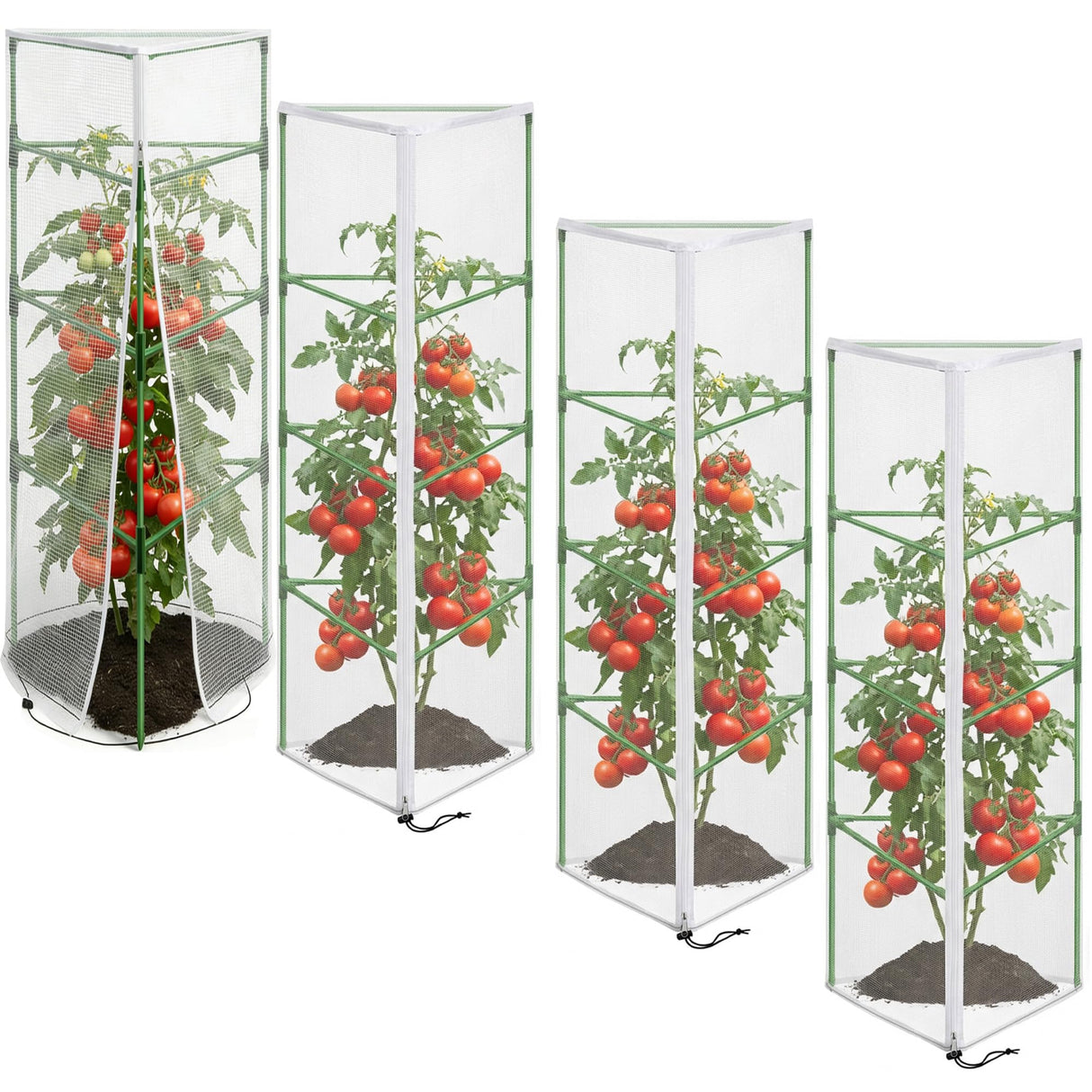 4 Pcs Garden Bird Netting for Triangle Plant Cage, 59" x 20" x 20" Tomato Cage Garden Net Cover with Zipper, Tomato Trellis Insect Bird Barrier Protection Mesh for Vertical Climbing Plant Vegetable