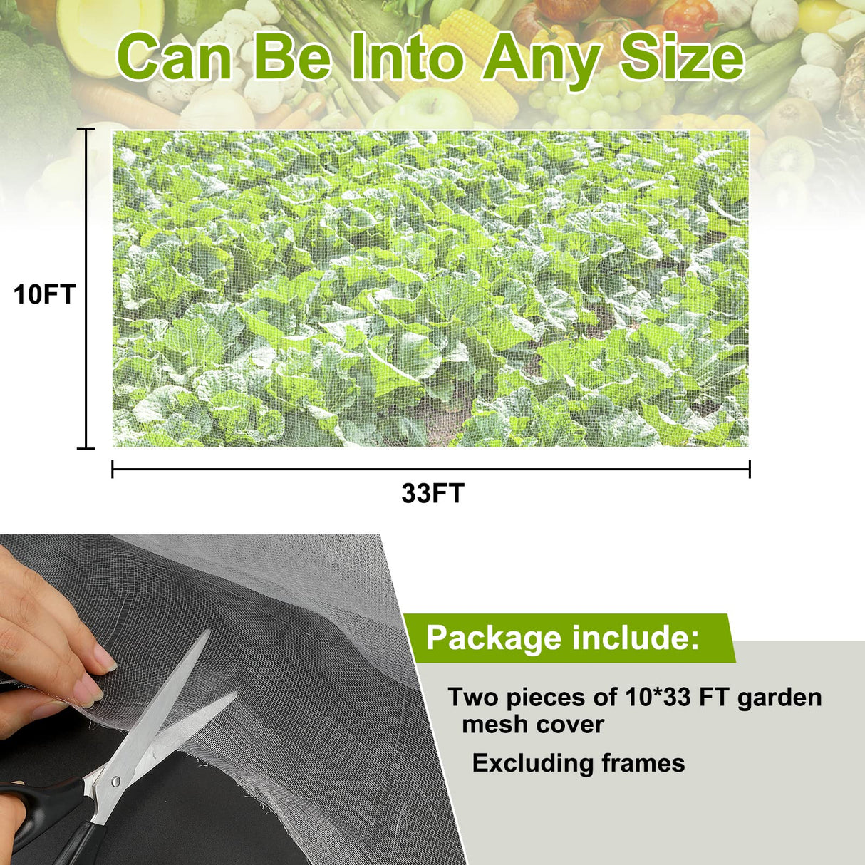 RIFNY Garden Netting for Raised Beds Garden Protection Plant, 2 Pcs 10x33Ft