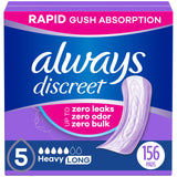 Always Discreet Adult Incontinence Pads for Women, Heavy Absorbency, Long Length, Postpartum Pads, 156 CT