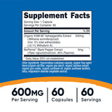 Nutricost KSM-66 Ashwagandha Root Extract 600mg, 60 Veggie Caps (2 Bottles) - 5% Withanolides - with BioPerine