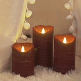 CANDLE CHOICE Battery Operated Flameless Candles with Remote Timer Real Wax Realistic Flickering Electric LED Pillar Lights for Home Wedding Party Christmas Decorations 3 Pack Rustic Texture Burgundy