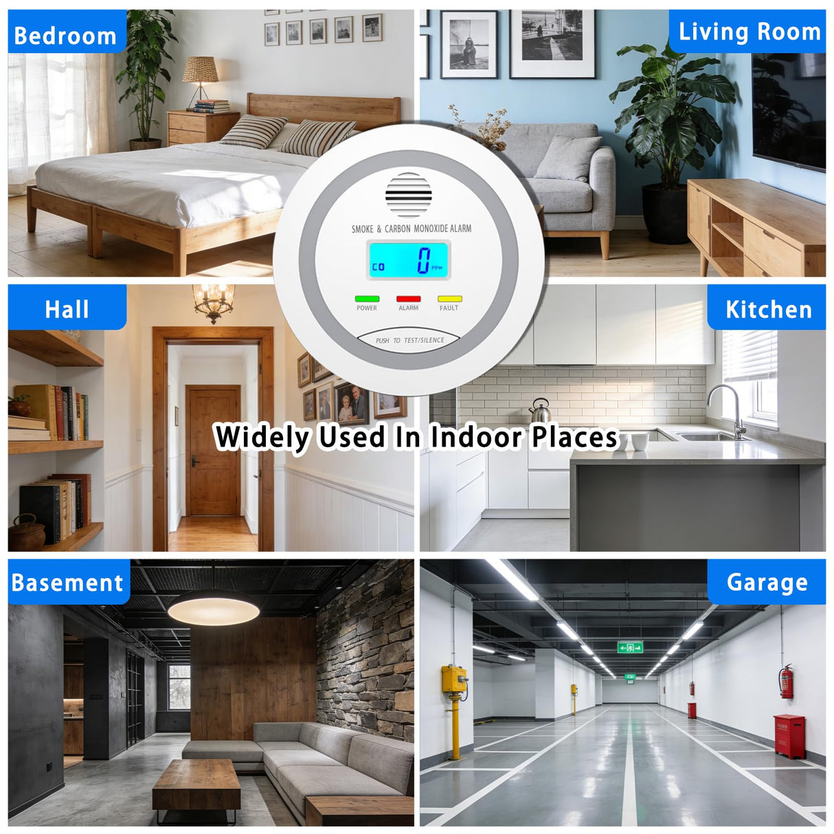 2 in 1 Smoke and Carbon Monoxide Detector Alarm with Digital Display, LCD Screen, Audible and Visual Alert, Test/Silence Button, 3 Packs