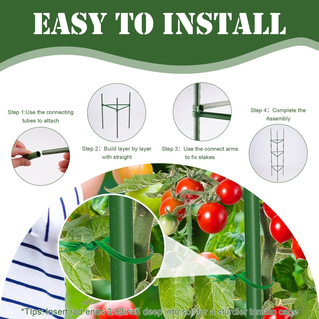 6-Pack 48'' (4ft) Tomato Cages & Trellis – Outdoor Garden Adjustable Plant Support & Stakes for Home Gardeners, Raised Garden Beds & Patio, Supports Climbing Tomatoes, Vegetables & Flowers