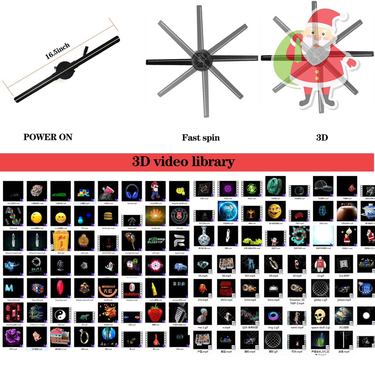 3D Hologram Fan,42cm Christmas Tree HD LED 16.5-inch Holographic Fan Projector WiFi with 700 Library Video,Animated Holographic Display for Business Stores