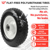 AR-PRO (2-Pack) 12" Flat-Free Solid Tire and Wheel, with 3-3/4" Centered Hub & 1" Bore, Fits 25mm Axle Shaft, Replacement Heavy-Duty Trailer Dolly & Utility Cart Wheel Set