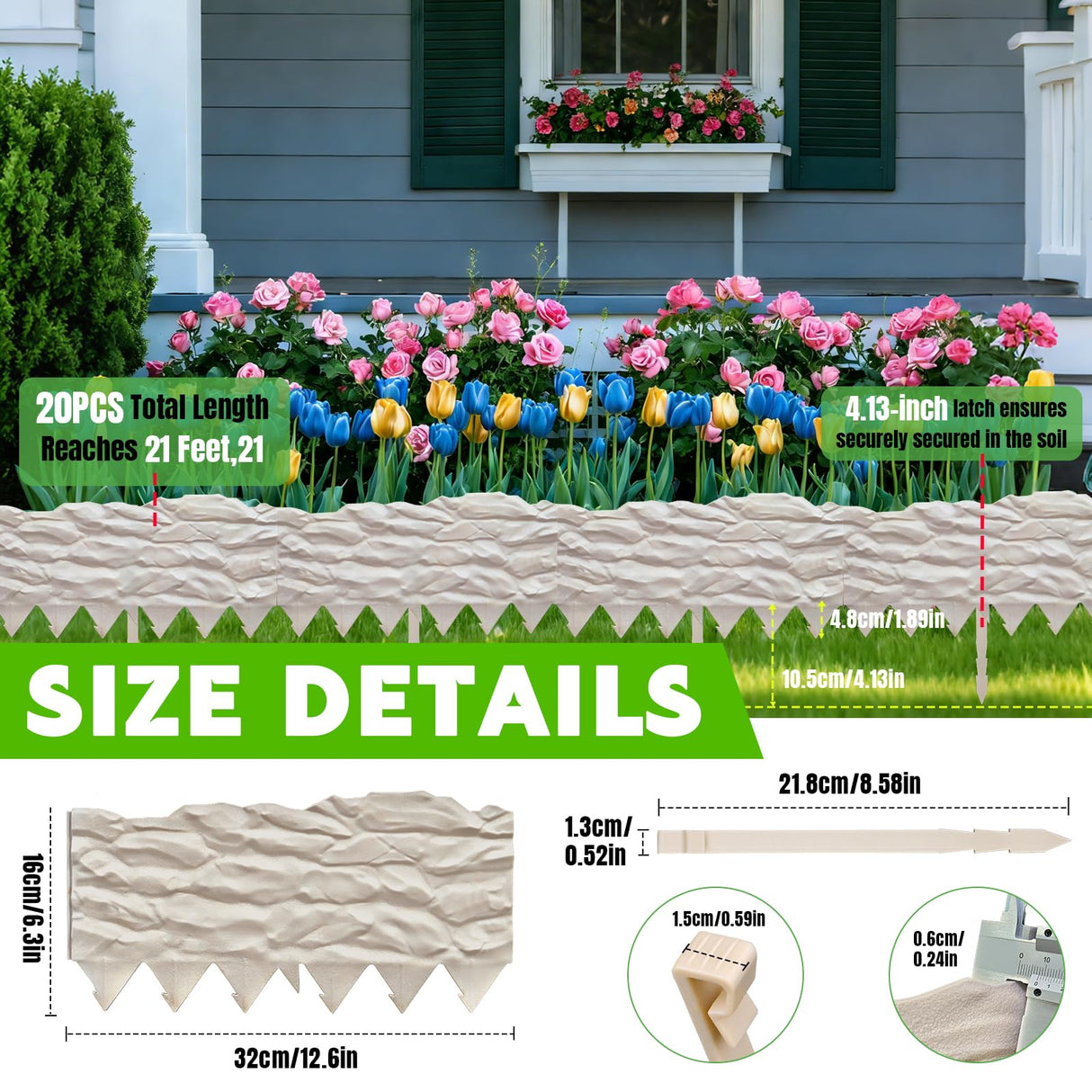 Garden Edging Borders with 20-Pack Stakes, 20FT Flower Bed No Dig Edgings