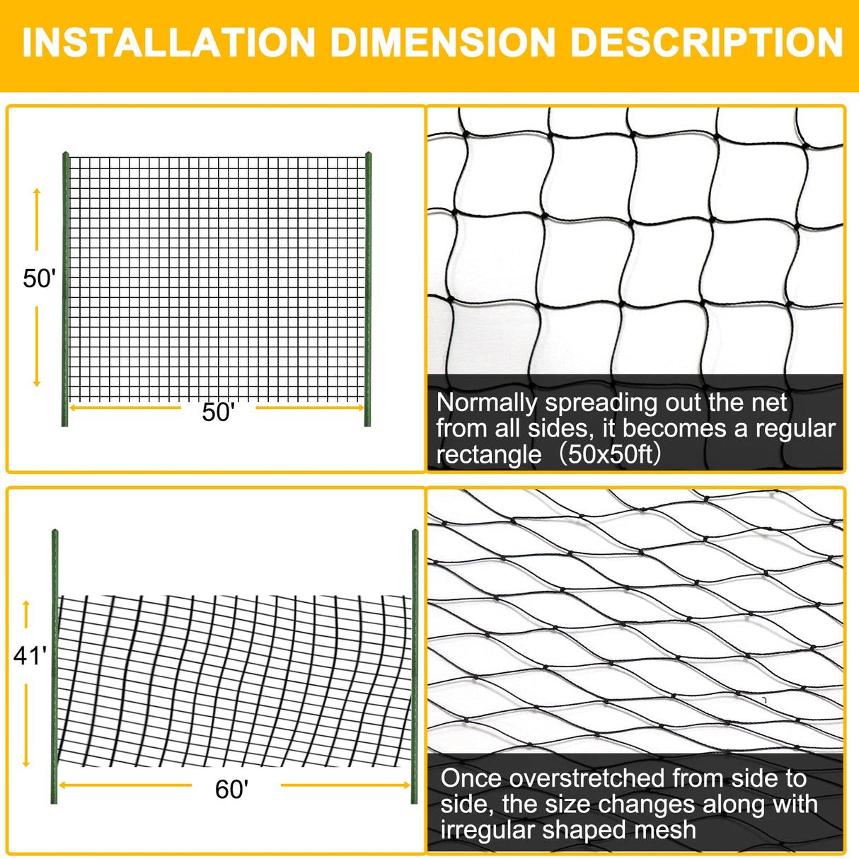 BSTPCOO 2.4" Mesh Nylon Bird Netting 50'x50', Poultry Netting, Chicken Net