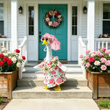 Summer 23" Pink Floral Porch Goose Set w/ Hat, Umbrella & Heart Sunglasses