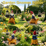 Wlcbomuoe Garden Gnome Decoration, Funny Resin Solar Gnome Statue for Lawn Patio Yard Outdoor Decor, Turtle Riding Gnome Figurine with Lantern, Gift for Women and Men (Gnome-F)