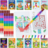 BenLouis 24 Christian Mini Coloring Books Kids with 24 Stacking Crayons Bible Verse Party Favors Activity Books Bulk for Kids Christmas Religious Goodie Bag Gift Stuffer Classroom Reward