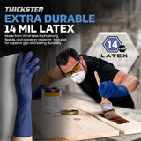 Thickster Powder-Free Exam Grade Latex Disposable Gloves. Size Medium. Blue, 14 mil Thickness, 12" Length. Fully Textured for Superior Grip. Single Use. Pack of 50. (6602-20)