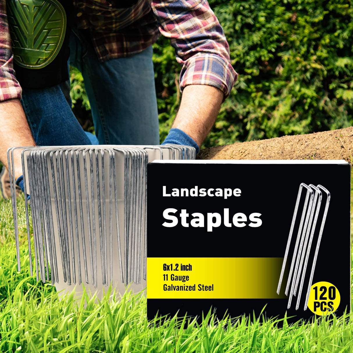 HongWay 120 Pack Landscape Staples, 6 Inch Garden Stakes Galvanized Steel