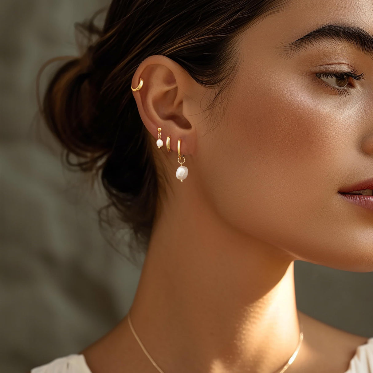 Moodear Gold Earrings for Women, Pearl Hoop Dangle Earring Stack Jewelry