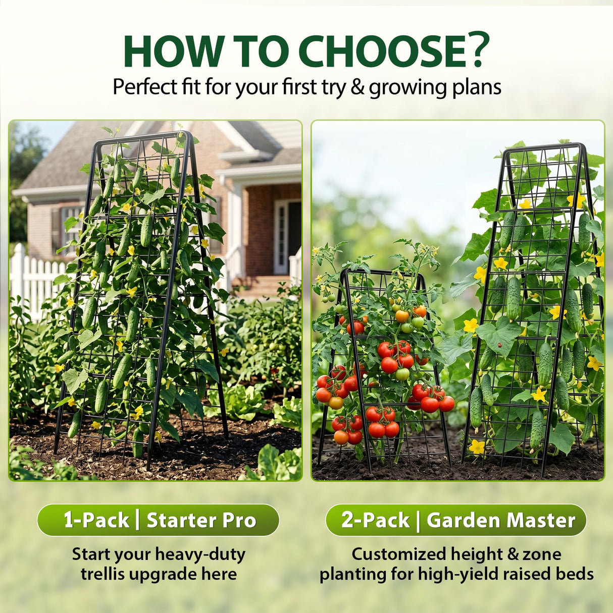 Heavy Duty 50"x17" Adjustable A-Frame Trellis for Climbing Plants Outdoor, Metal Rust-Proof Garden Trellis, Dense Grid Climbing Frame Trellis for Raised Beds, Cucumber, Tomatoes Outdoor (1 Pack)