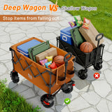 TIMBER RIDGE Outdoor Collapsible Folding Wagon with Brakes and Cup Holders, 500lbs Heavy Duty All Terrain Wheels Utility Cart for Shopping Camping Garden Sports, Orange