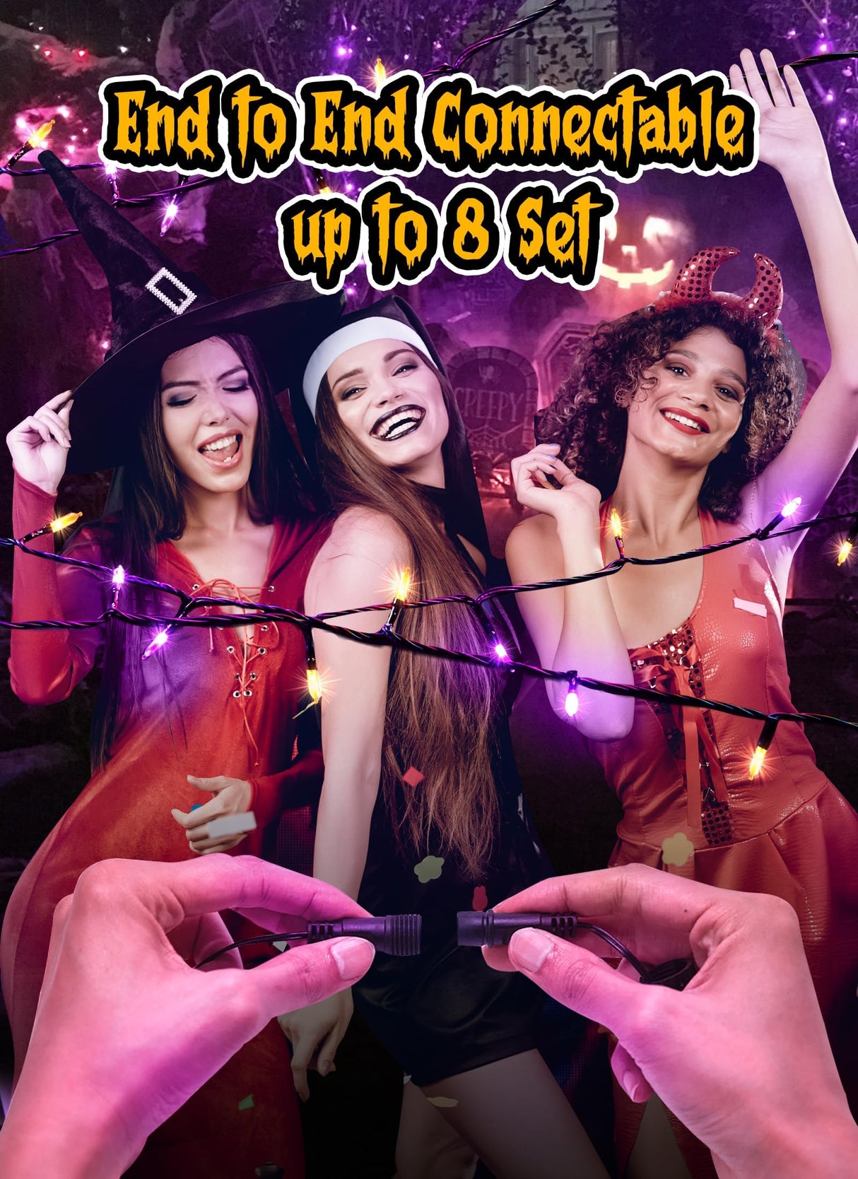 Christmas Lights Outdoor, 33FT 100 LED Mini Orange Purple Lights Plug in with 8 Modes for Outdoor Indoor Christmas Tree Lights Party Holiday Commercial Decorations, Waterproof & Connectable, 2 Pack