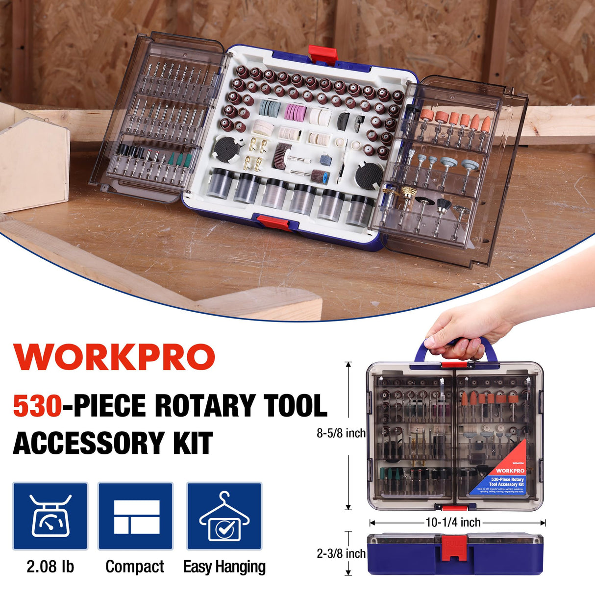 WORKPRO 530-Piece Rotary Tool Accessory Kit, Rotary Tool Bits for Easy Cutting, Grinding, Sanding, Polishing, Cleaning, Drilling, Carving and Engraving