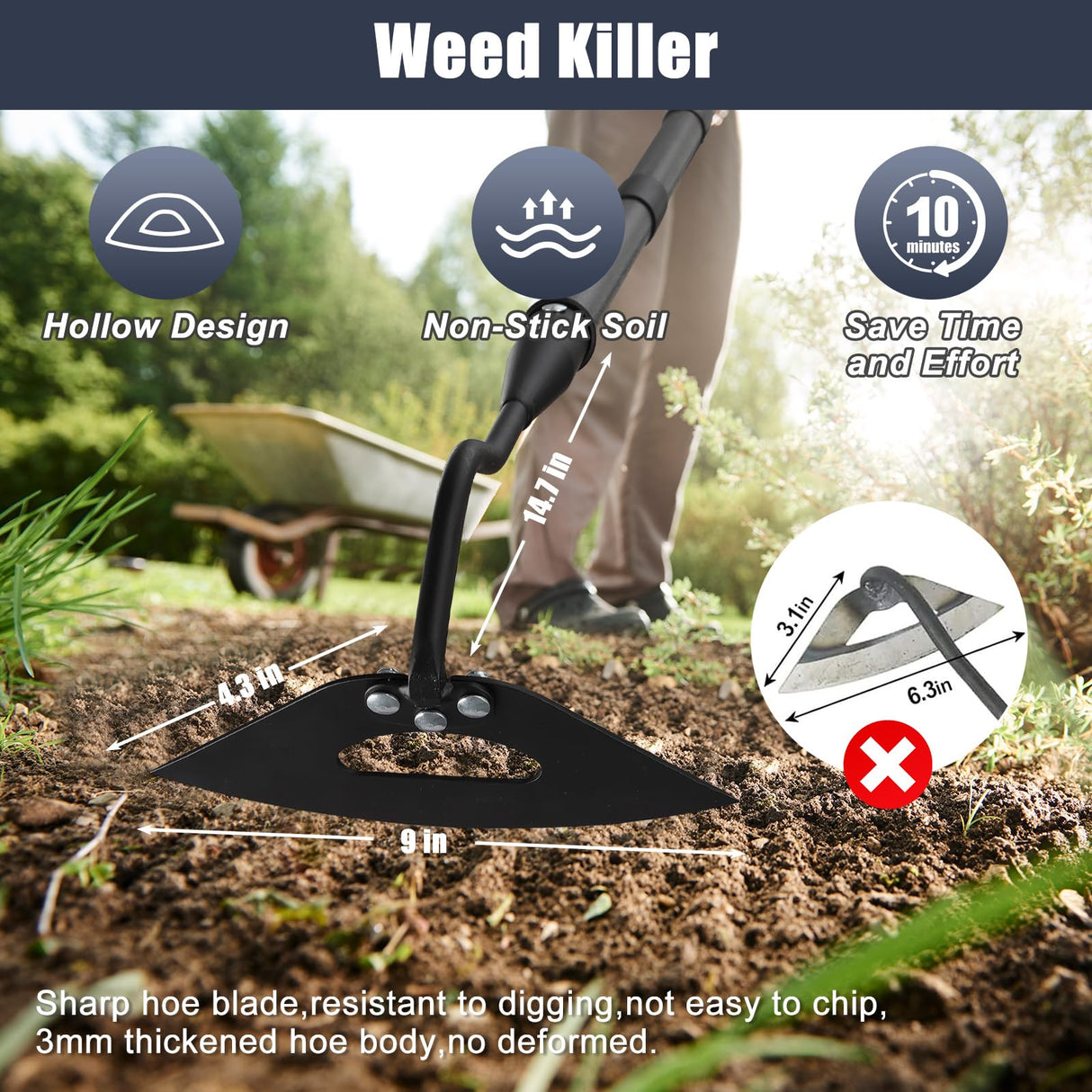 EUIJOIP Hoe Garden Tool, Hollow Hoe with 55-85 Inch Long Handle, Adjustable Manual Weeder Heavy Duty Garden Hoe for Weeding, Digging, Hoeing, Cutting and Loosing Soil