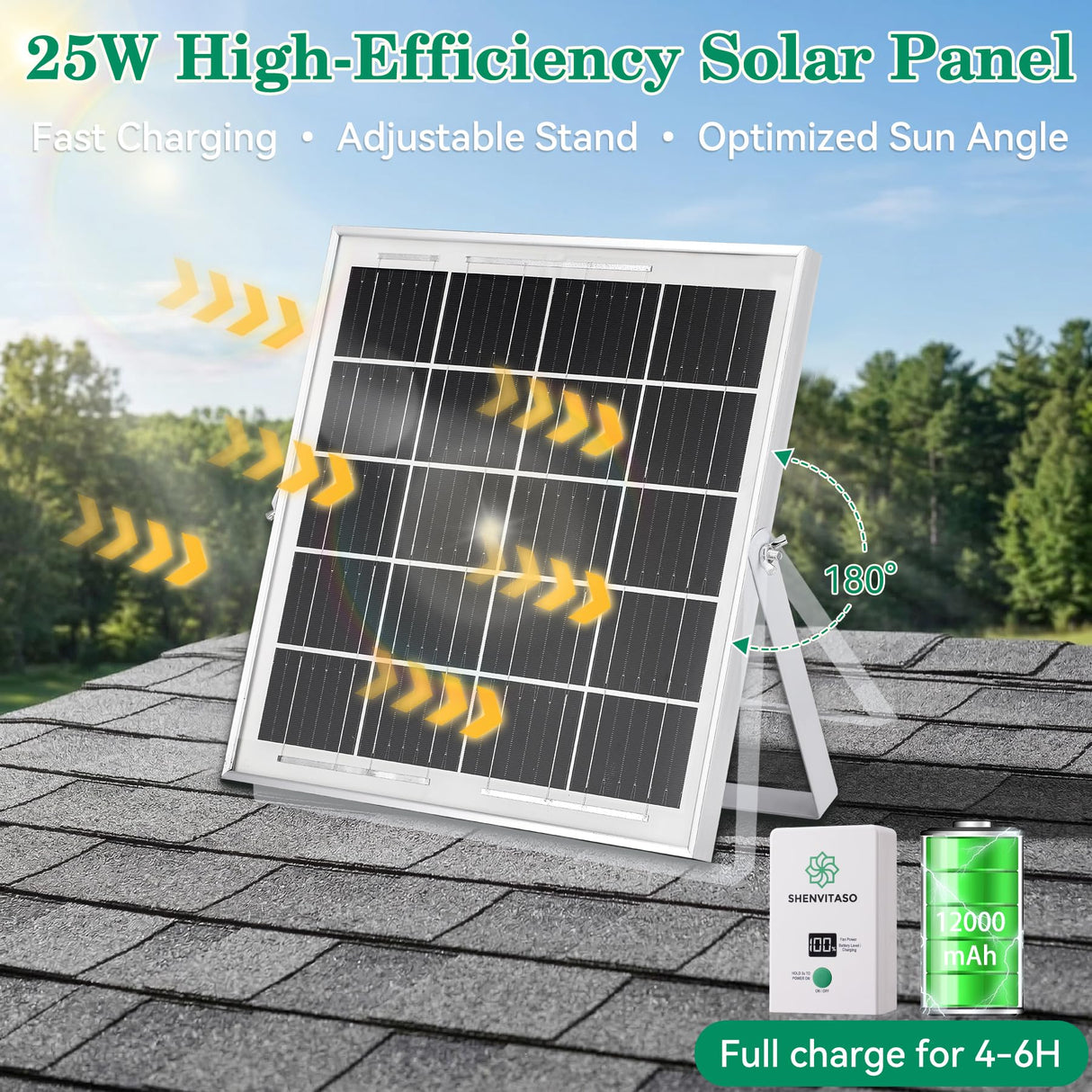 SHENVITASO Solar Powered Exhaust Fan with Battery, 25W Solar Panel Dual 5.5 Inch Fans, 450 CFM IPX7 Waterproof Solar Ventilation Fan Kit for Chicken Coop, Greenhouse, Shed, Garage, Dog House