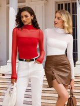 Avidlove Women Long Sleeve Mesh Bodysuit Mock Neck Body Suits Sheer Going Out Tops Christmas Outfits