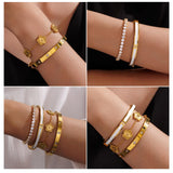 SEADAY 18K Gold Plated Bangle Bracelets for Women, 4Pcs Gold Bracelet Set