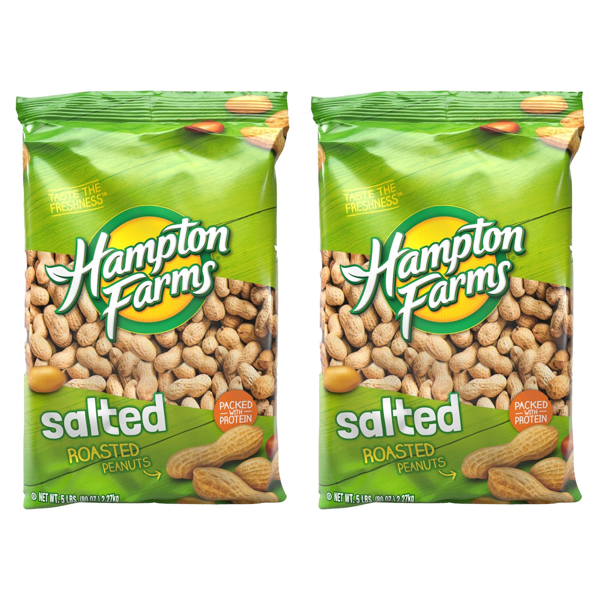 Hampton Farms - USA Grown All-Natural - Fancy Roasted In-Shell Salted Peanuts - 5 lb. Bags - 2 Pack
