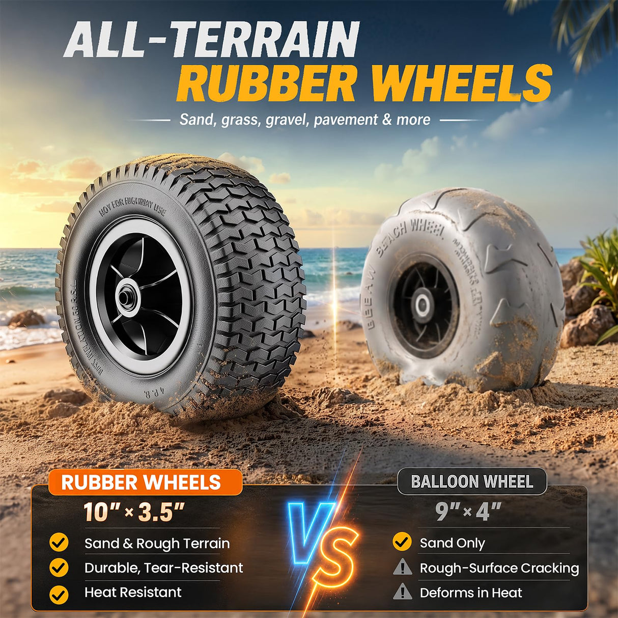 All-Terrain Beach Wagon with 10" x 3.5" Big Inflatable Rubber Wheels for Sand, 220L Collapsible Utility Wagon, 400 lbs Heavy Duty Folding Cart with 2 Cup Holders for Camping, Sports, Garden, Black