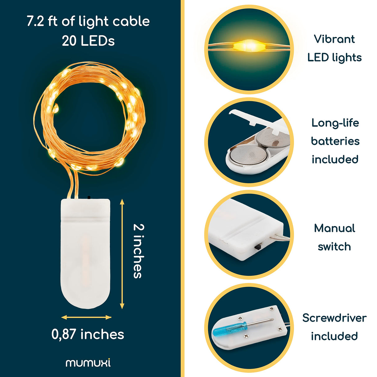 MUMUXI 24 Pack 7.2ft Fairy Lights Battery Operated String Lights, 20 Mini Battery Powered LEDs for Centerpiece Table Decorations, Wedding Party Bedroom Mason Jar Christmas, Warm White